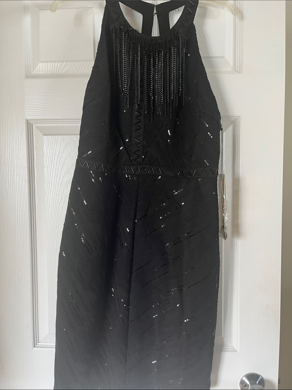 WOW couture Black Midi Dress with Fringe & Sequins
